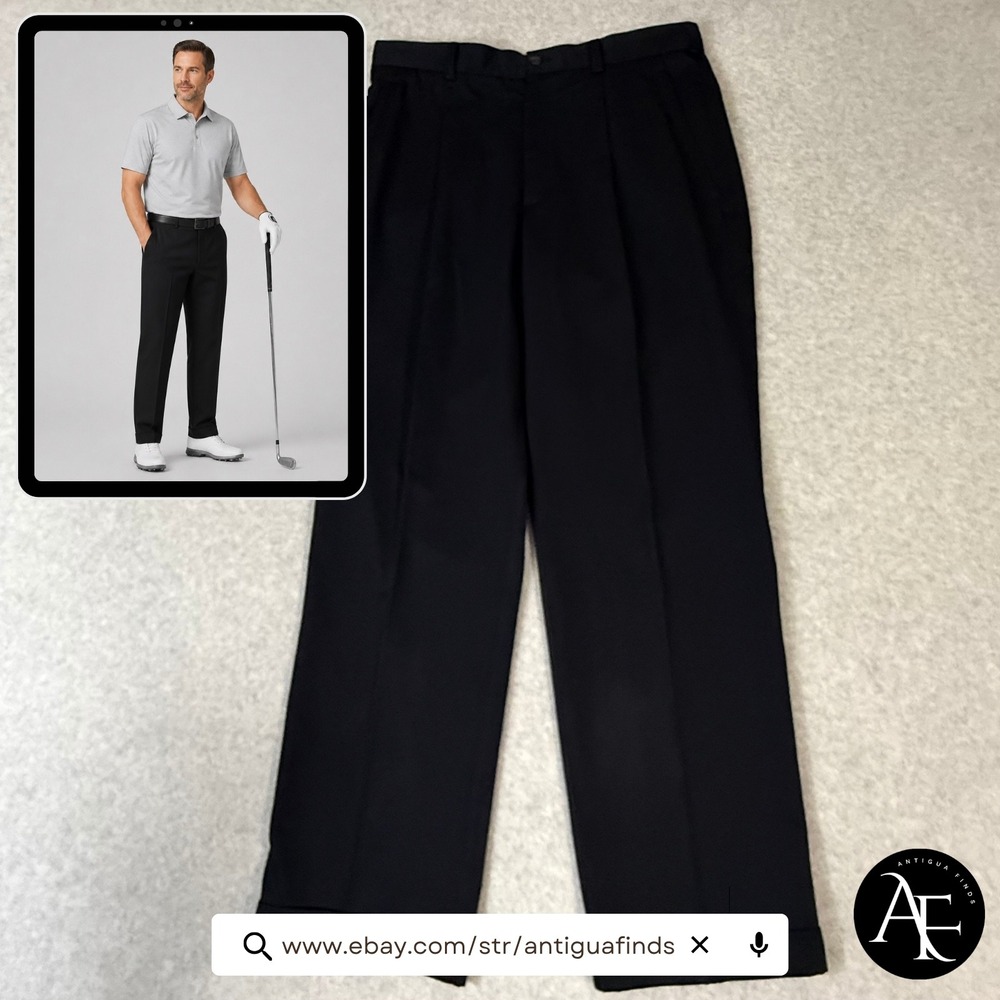 Nike Golf Fit Dry Black Pleated Cuffed Trousers Mens 34x32 Dress Pants RN 56323